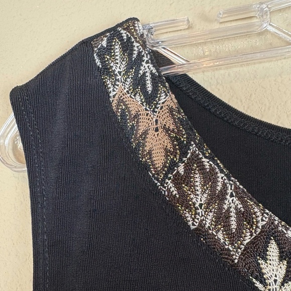 Travel Elegance Black Tank Top Blouse with Cream/Brown/Gold Shimmer Embroidery - Picture 3 of 8